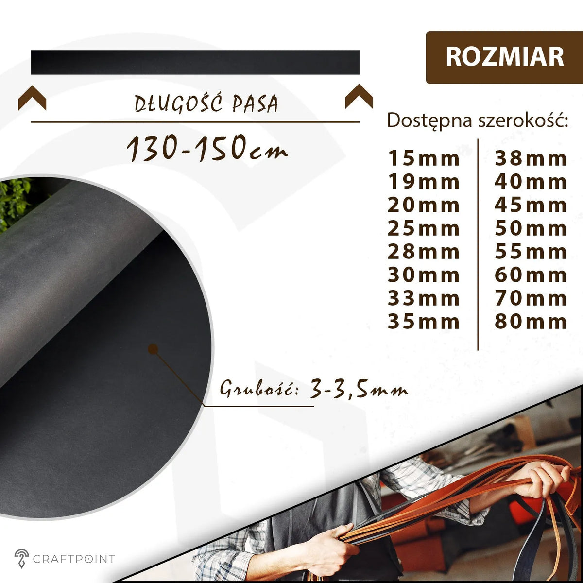 Leren riemstroken 3,0 - 3,5 mm, 140 cm, 15 - 80 mm - Zwart – CraftPoint